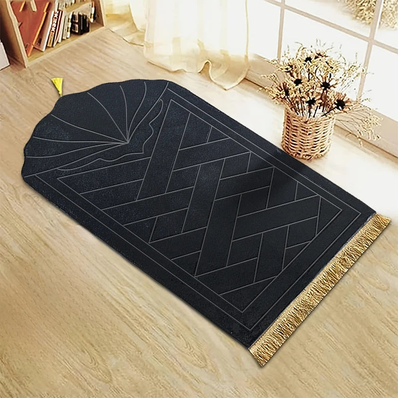 Tapis de Prière Épais Gaufré — Mousse Éponge & Pampilles