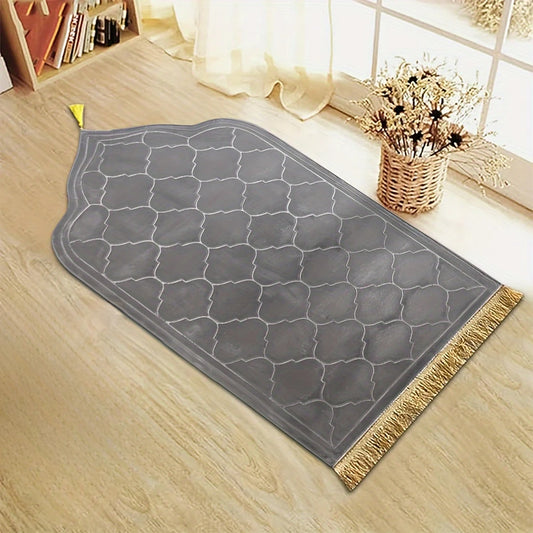 Tapis de Prière Épais Peluche — Finition à Pampilles