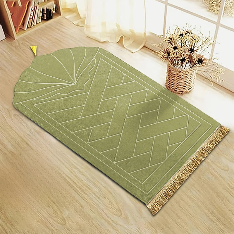Tapis de Prière Épais Gaufré — Mousse Éponge & Pampilles