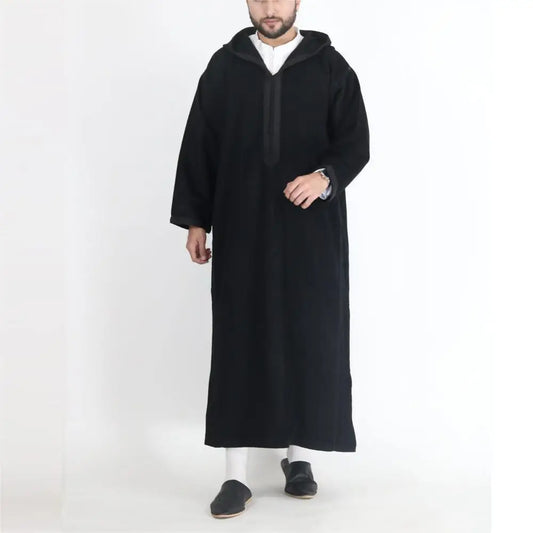 Qamis Homme à Capuche — Coupe Longue, Noir ou Gris